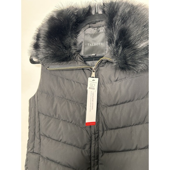 Talbots Womens Black Sleeveless Fur Trim Down Puffer Vest Size XSmall XS NWT New - Picture 3 of 10